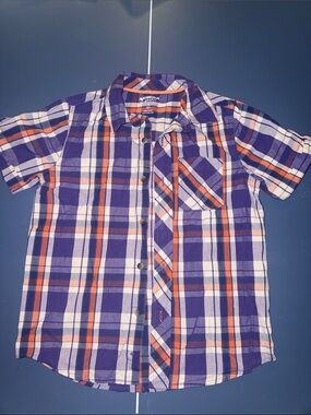 Arizona Short-Sleeve Purple Plaid Button-Up Shirt for Kids